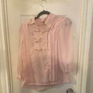 Chic Blush Blouse with Floral Accents